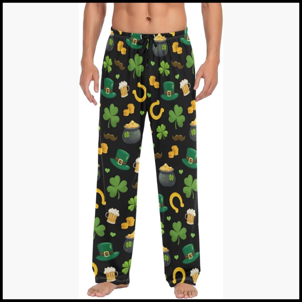 Men's Straight-Fit Pajama Pants with Pocket Drawstring